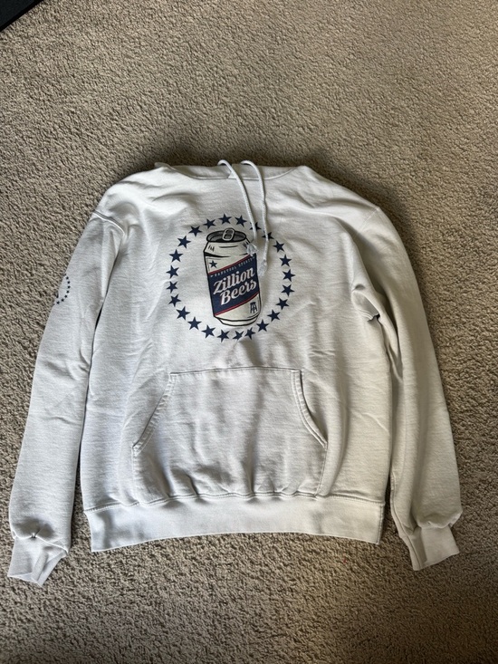 Barstool Other - White Pullover Hoodie with Navy 'Zillion Beers' Can Graphic
